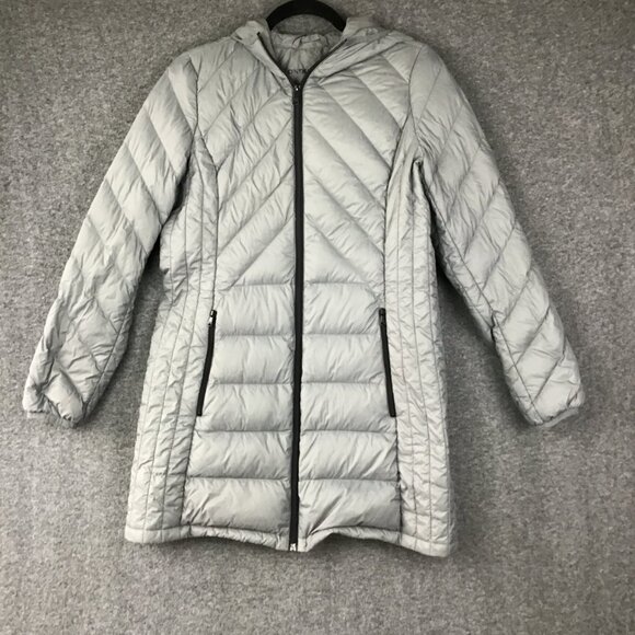 London Fog Lightweight Packable Down Coat Sz S Gray Hooded - Picture 1 of 8